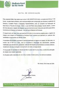 Leia mais sobre o artigo Sindicato Rural de Rio Verde abre prazo para registro de chapas das eleições 2026